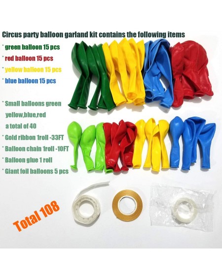 Balloons Circus Party Balloons Garland Kit 108 Pcs-Red Yellow Blue Green Latex Balloons and Zebra Lion Parrot Clown Tent Foil...
