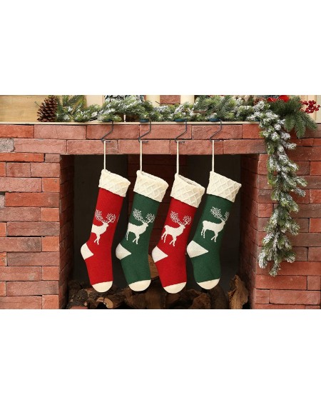 Stockings & Holders Knit Christmas Stockings 18 Inch 4 Pack Long Red/Green with Big Reindeer- Rustic Personalized Stocking De...