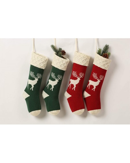 Stockings & Holders Knit Christmas Stockings 18 Inch 4 Pack Long Red/Green with Big Reindeer- Rustic Personalized Stocking De...