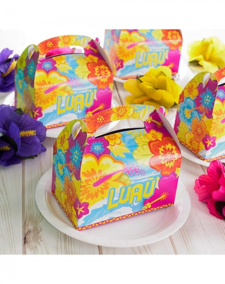 Party Favors Colorful Luau Hawaii Island Tropical Treat Gift Paper Cardboard Boxes with Handles for Crafts- Candy Goodie Bags...