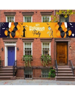 Banners Halloween Decorations Banner- Large Holiday Banner- Classic Orange and Purple - Zombie- Bats- Ghosts- Spiders- for In...