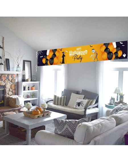 Banners Halloween Decorations Banner- Large Holiday Banner- Classic Orange and Purple - Zombie- Bats- Ghosts- Spiders- for In...