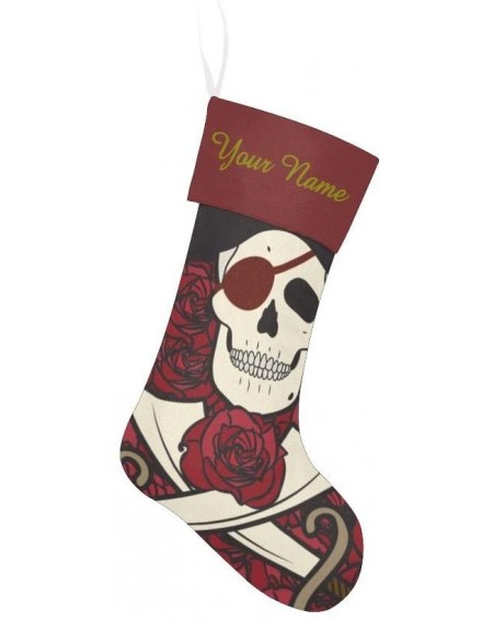 Stockings & Holders Christmas Stocking Custom Personalized Name TextRed Rose Skull for Family Xmas Party Decoration Gift 17.5...