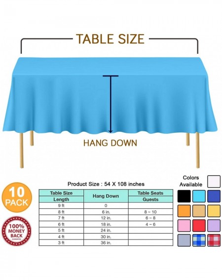 Tablecovers [10 Pack] Light Blue Plastic Tablecloth 54 x 108 Inch - Rectangle Table Cloth / Reusable Cover- Disposable Tablec...