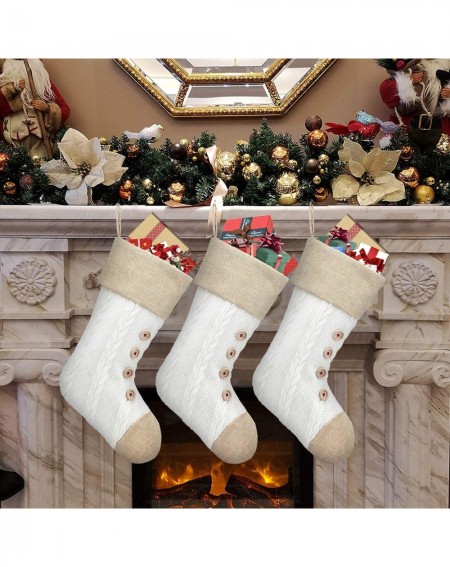 Stockings & Holders Knit Christmas Stockings Set of 3 Large Plain DIY Xmas Holiday Fireplace Hanging Decoration Gifts for Fam...
