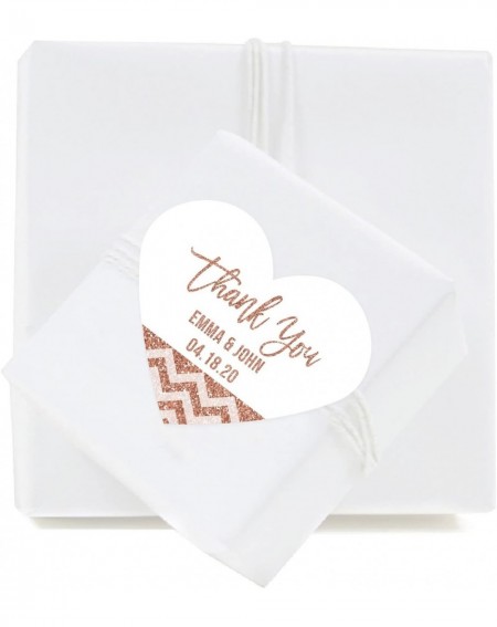 Favors Rose Gold Faux Glitter Wedding Party Collection- Personalized Heart Label Stickers- Thank You Anna & Steve January 4- ...