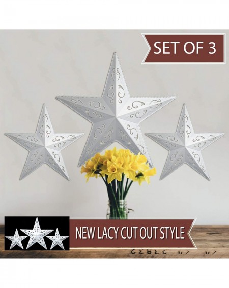 Ornaments WHITE LACY METAL BARN STAR SET - 2 x 12" 1 x 18" rustic cut out style country indoor outdoor Christmas home decor. ...