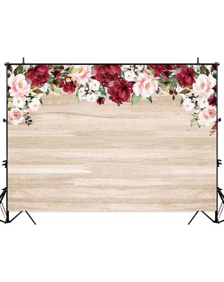 Photobooth Props 7x5ft Rustic Wood Flowers Backdrop Red Floral Wooden Board Background for Bridal Shower Wedding Photography ...