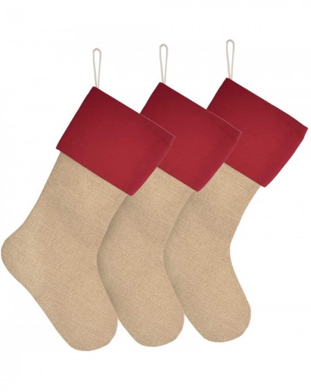 Stockings & Holders Burlap Christmas Stockings Set of 3 Large Plain DIY Xmas Holiday Fireplace Hanging Decoration Gifts for F...