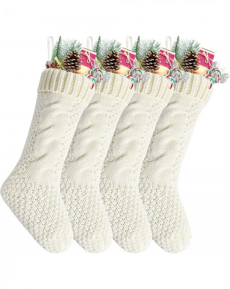 Stockings & Holders Pack 4-18" Unique Ivory White Knit Christmas Stockings - Ivory - CR1858CYMDE $58.18