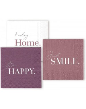 Party Tableware 60 Count Happy- Smile- and Home Word Art Napkins- 3 Packs of 20- 3 Ply Paper- Luncheon Size- 6.75 x 6.75 Inch...