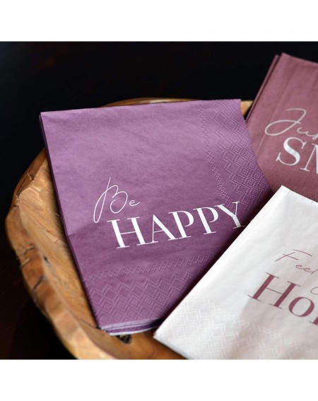 Party Tableware 60 Count Happy- Smile- and Home Word Art Napkins- 3 Packs of 20- 3 Ply Paper- Luncheon Size- 6.75 x 6.75 Inch...