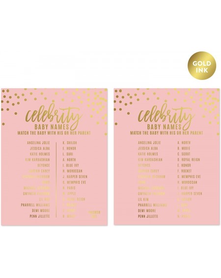 Favors Blush Pink and Metallic Gold Confetti Polka Dots Baby Shower Party Collection- Celebrity Name Game Cards- 20-Pack- Gam...