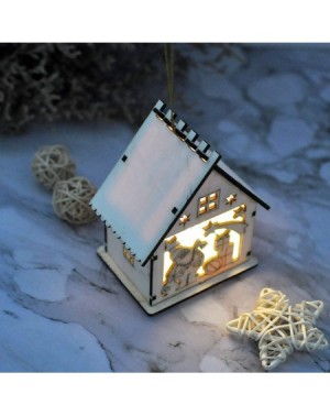 Ornaments LED Light Wooden Hanging Ornaments for Christmas Holiday- Cute Wood House Christmas Tree Hanging Ornament Decoratio...