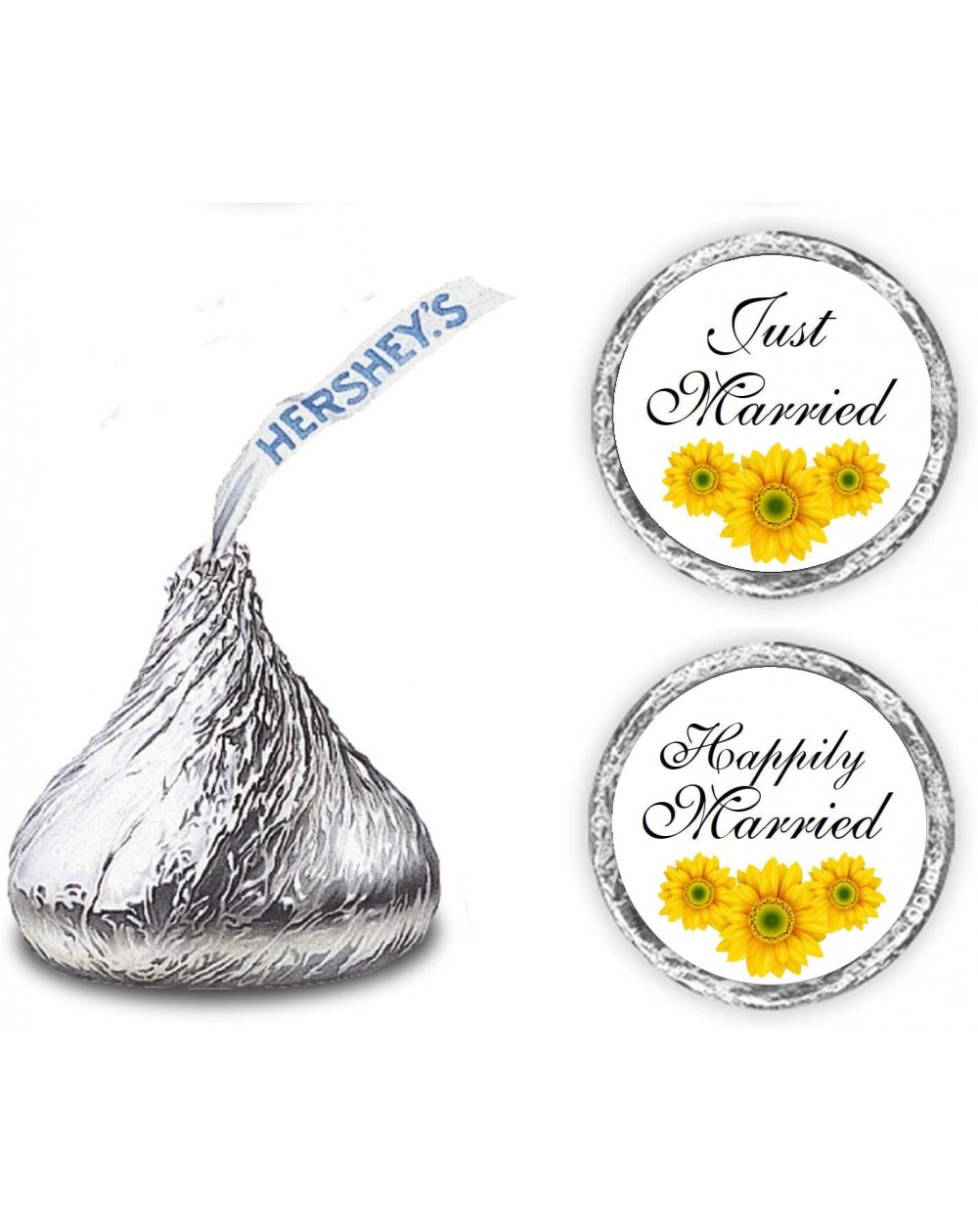 Favors 324 Sunflower Just Married Happily Married. Hershey Kiss Wedding Stickers- Floral Chocolate Drops Labels Stickers for ...