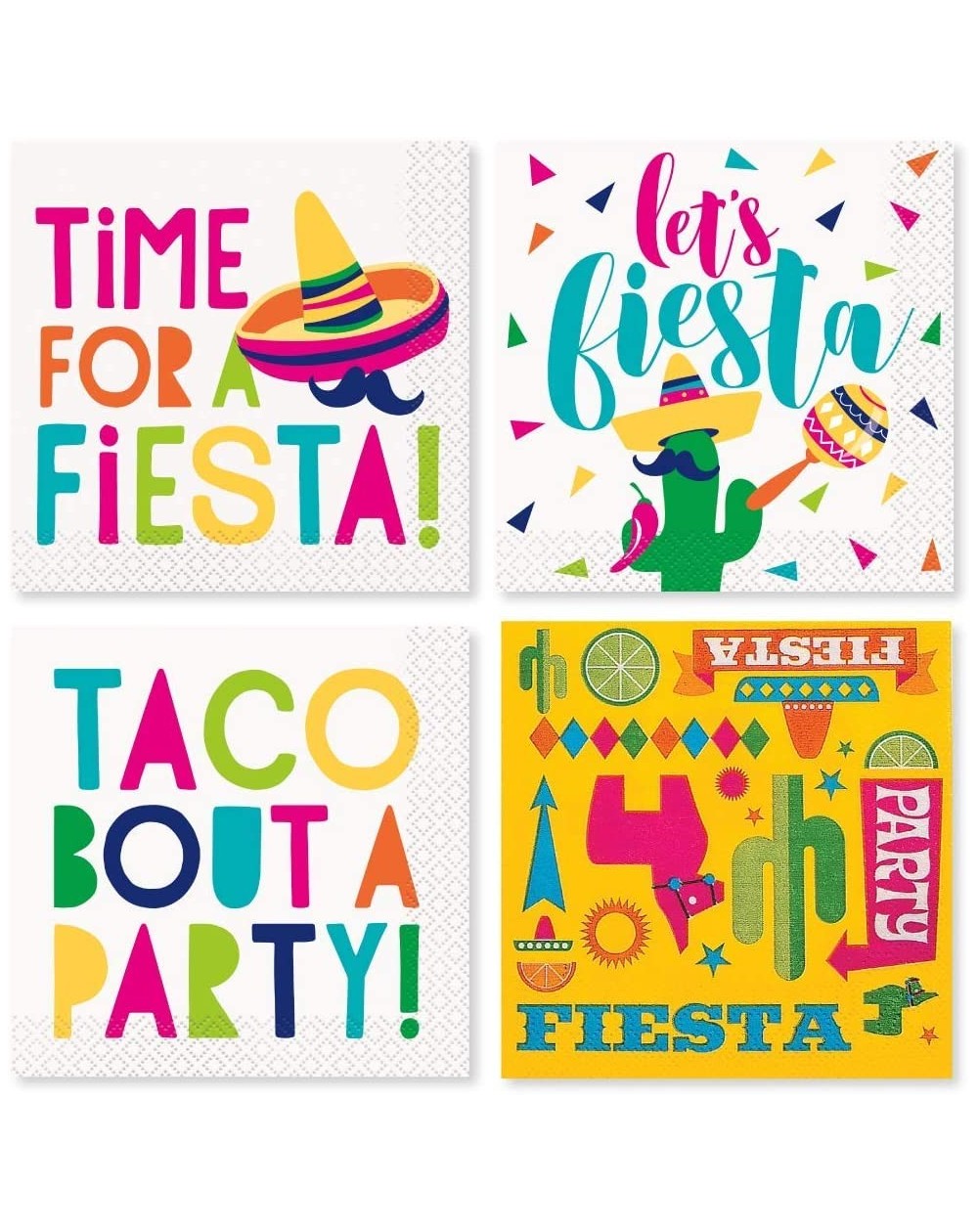 Party Packs Mexican Fiesta Party Supplies - Cocktail Napkin Variety Pack - 4 Different Styles - C518OELR99D $14.33