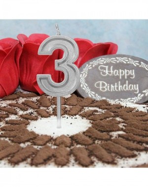Cake Decorating Supplies Silver Glitter Happy Birthday Cake Candles Number Candles Number 3 Birthday Candle Cake Topper Decor...