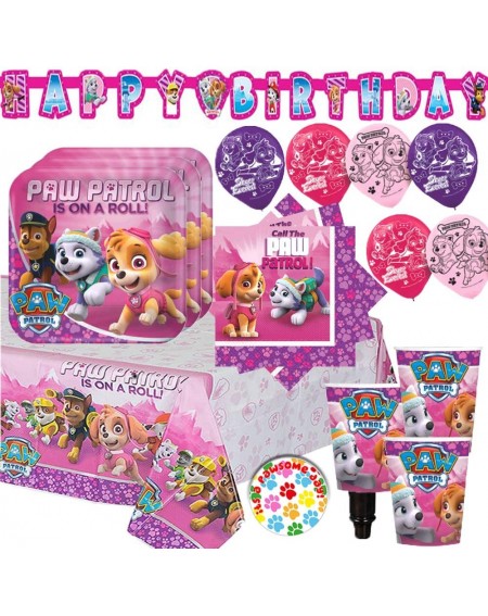 Party Packs Girl Paw Patrol Party Supplies and Decorations Pack for 16 With Plates- Napkins- Tablecover- Cups- 6 Balloons- Bi...