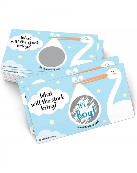 Invitations Gender Reveal Scratch Off Cards (Set of 25) for Baby Announcement - Stork with Bundle Baby Shower- 3.5" x 2"- Boy...