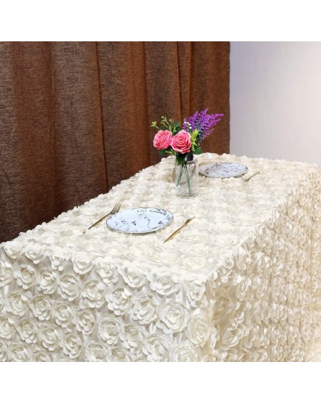 Tablecovers 3D Satin Rosette Rectangle Tablecloth 90 x132 Inches Ivory Satin Raised Rosettes Tablecloth for Wedding Valentine...
