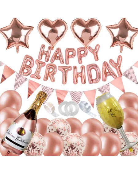 Balloons Birthday Decorations- Happy Birthday Foil Balloons- Metallic Rose Gold Confetti Balloons- Pennant Banner- Girls Wome...