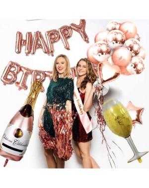 Balloons Birthday Decorations- Happy Birthday Foil Balloons- Metallic Rose Gold Confetti Balloons- Pennant Banner- Girls Wome...