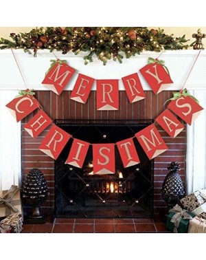 Banners & Garlands Big Merry Christmas Banner with Two Snowflake Flags Buffalo Plaid Banner Decoration for Fireplace Wall Tre...