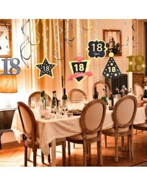 Centerpieces Ushinemi 18th Birthday Party Decorations- 18 Birthday Hanging Swirl Streamers Decor- Gold Silver and Black- 16pc...