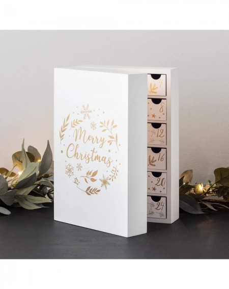 Advent Calendars Pre Lit Battery Operated LED Fold Out White Wooden Advent Calendar with Drawers - CM18T0HK6GN $33.79