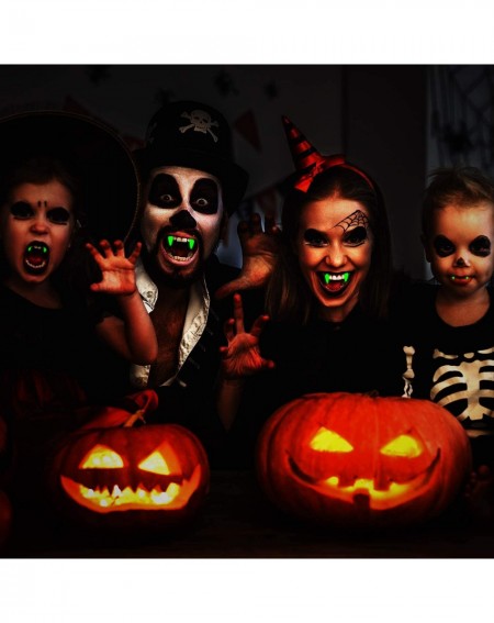 Party Favors Set of 8 Glowing Vampire Teeth Fangs Luminous Halloween Cosplay Teeth Monster Teeth False Teeth Props with Tooth...