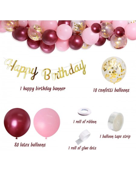 Balloons Burgundy Pink Balloon Garland Kit Birthday Party Decorations Gold Happy Birthday Banner for Women Wine Red Balloon A...