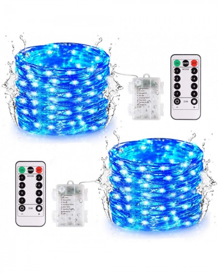 Indoor String Lights 2 Pack Blue Christmas String Lights- 33ft 100 LED Fairy Lights Battery Operated with Remote- 8 Modes Sil...