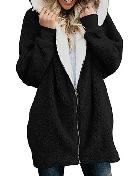Birthday Candles Women Winter Coats Plus Size Solid Zip Down Hooded Jacket Casual Loose Fluffy Coat Cardigans Outwear with Po...
