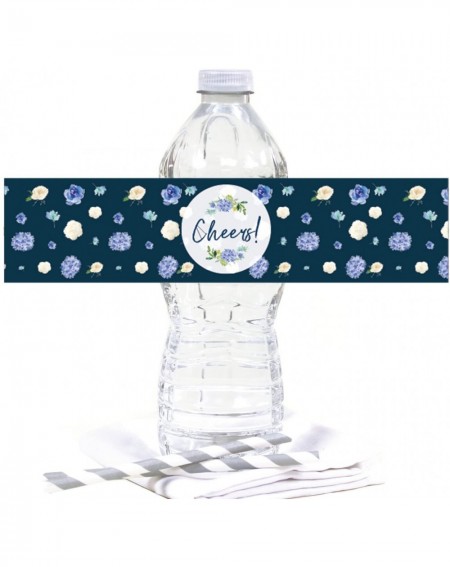 Favors Navy Blue Hydrangea Floral Garden Party Baby Shower Collection- Water Bottle Labels- 20-Pack - Labels Water Bottle - C...