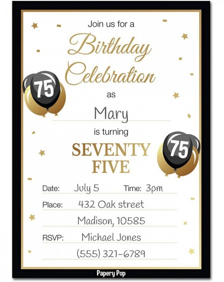 Invitations 75th Birthday Invitations with Envelopes (30 Count) - 75 Seventy-Five Year Old Anniversary Party Celebration Invi...