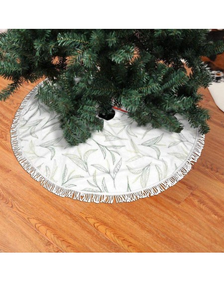 Tree Skirts 30" Fringed lace Christmas Tree Skirt with Santa-Tea Leaves Fresh from The Branch Purity Boho Stems Autumn Plants...