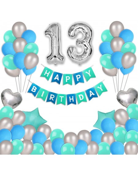 Balloons 13th Birthday Decorations- 13 birthday decorations for boys with Happy Birthday Banner Balloons Blue Birthday Party ...