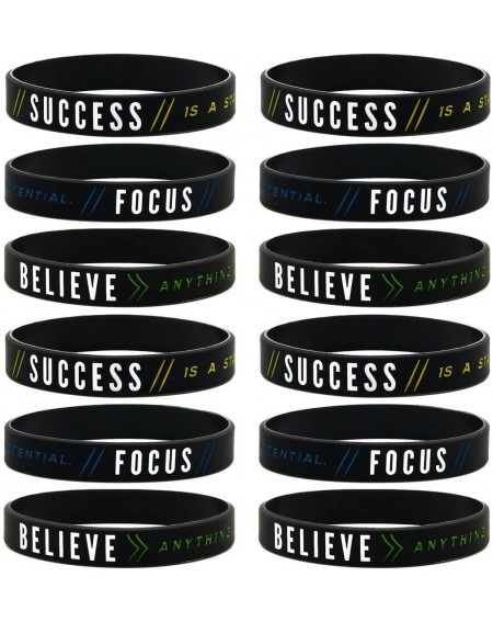 Favors (12-Pack) Motivational Silicone Wristbands -"Success- Focus & Believe" Wholesale Bulk Pack of 12 Silicone Bracelets - ...