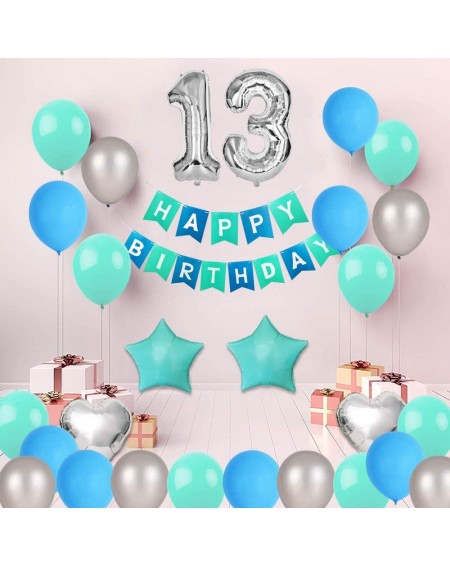 Balloons 13th Birthday Decorations- 13 birthday decorations for boys with Happy Birthday Banner Balloons Blue Birthday Party ...