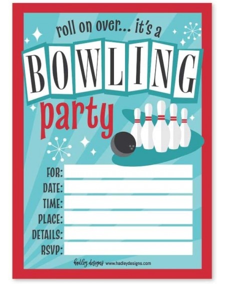 Invitations 25 Bowling Birthday Party Invitations- Roll On Over Themed Kids Invite Supplies- Boys Girls Retro Traditional Ten...