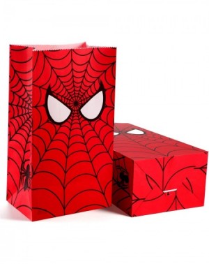 Party Favors 30 Pieces Hero Party Treat Bags Spider Web Printed Kraft Paper Goodie Bags Gift Bags Candy Bags for Hero Theme B...