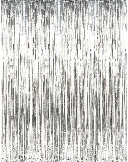 Photobooth Props 3.2 ft x 9.8 ft Metallic Tinsel Foil Fringe Curtains for Party Photo Backdrop Wedding Decor (Silver-1 Pack) ...