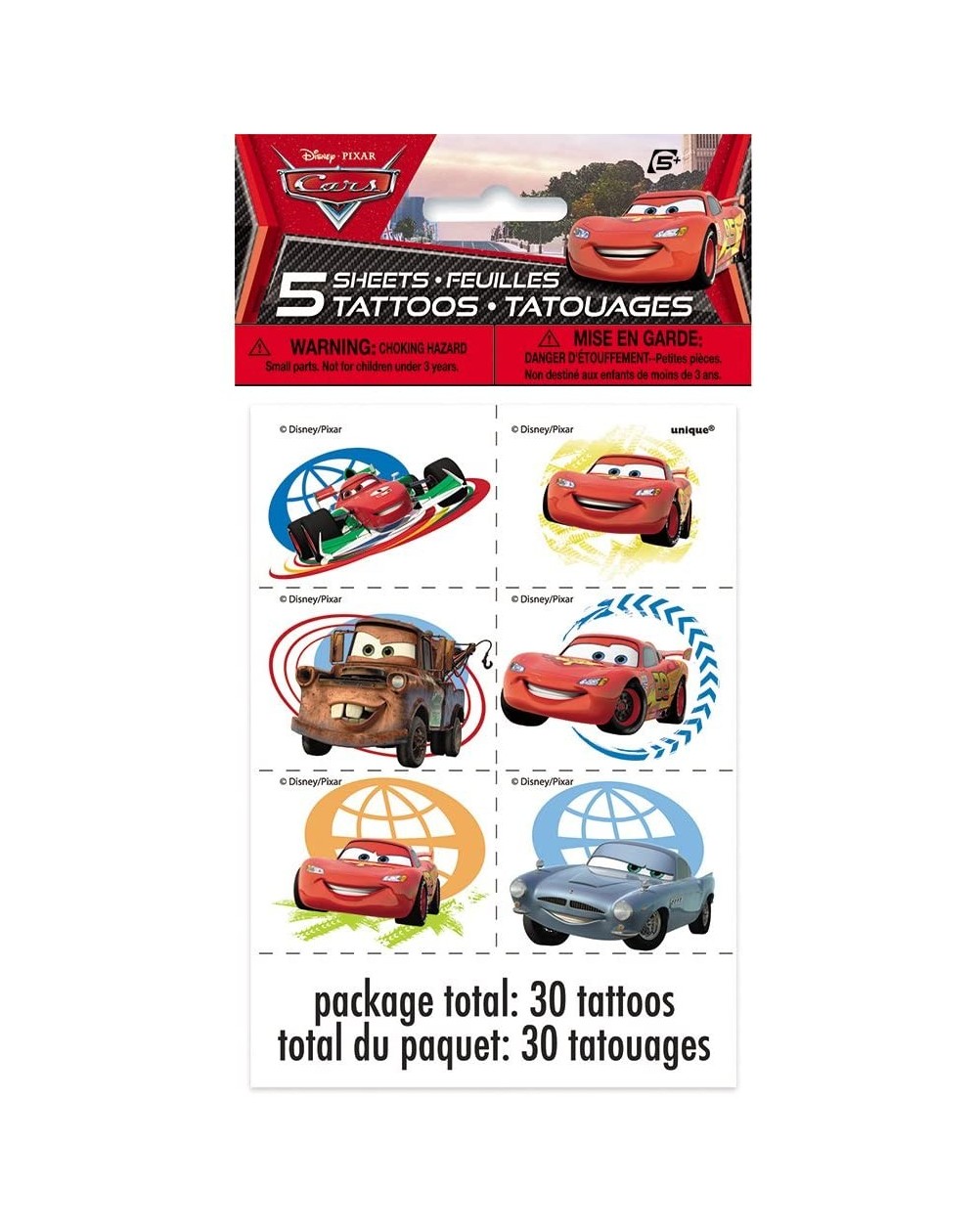 Party Favors Disney Cars Temporary Tattoos- 30ct - CZ122B96UA7 $11.22