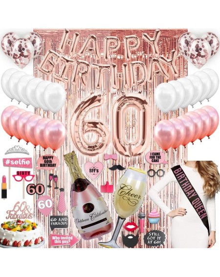 Photobooth Props 60th Birthday Decorations With Photo Props 60 Birthday Party Supplies - 60 Cake Topper Rose Gold - Happy Bda...