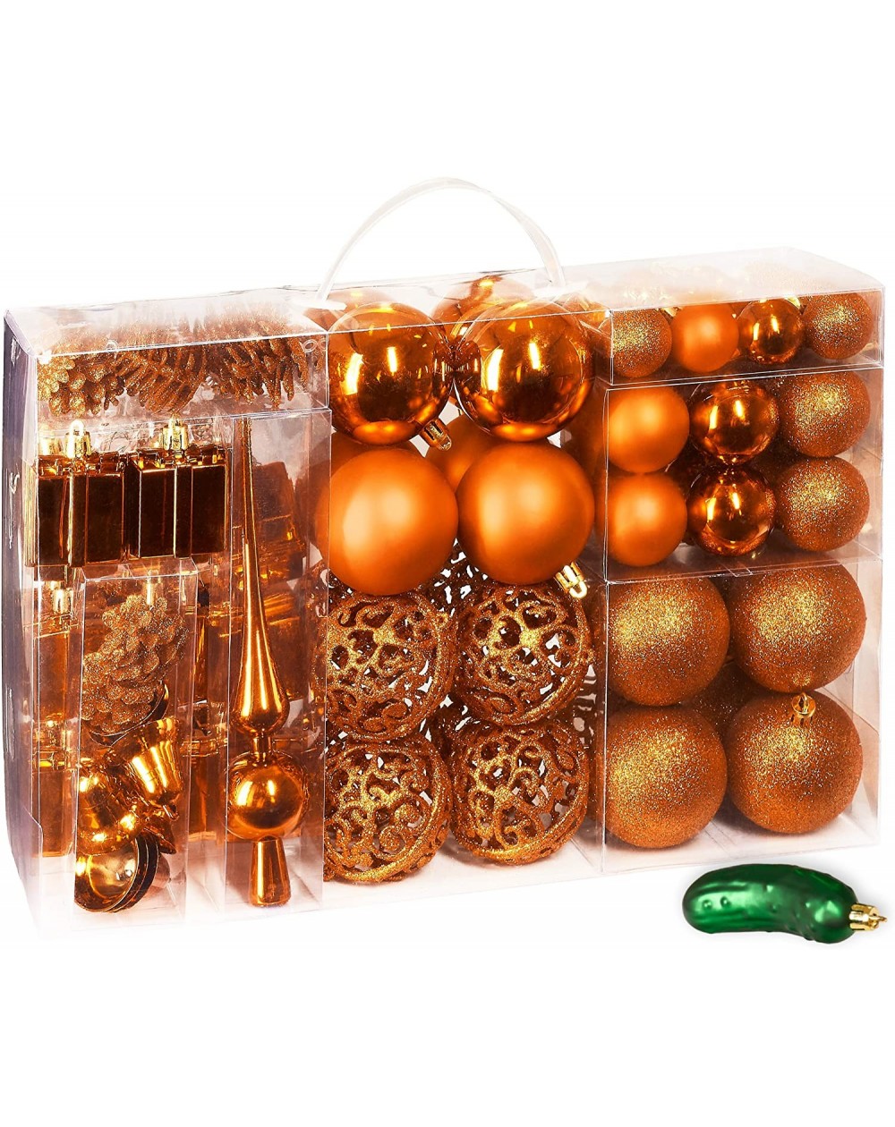 Ornaments 101 Pack Assorted Christmas Ball Ornaments - Shatterproof - with Green Pickle and Tree Topper - Designed in Germany...
