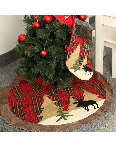 Tree Skirts Christmas Tree Skirt- 41.3 Inches Double Layers Checked Buffalo Plaid Tree Skirts Mat- Traditional Look Rustic Xm...