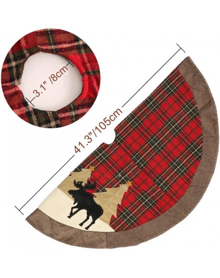 Tree Skirts Christmas Tree Skirt- 41.3 Inches Double Layers Checked Buffalo Plaid Tree Skirts Mat- Traditional Look Rustic Xm...
