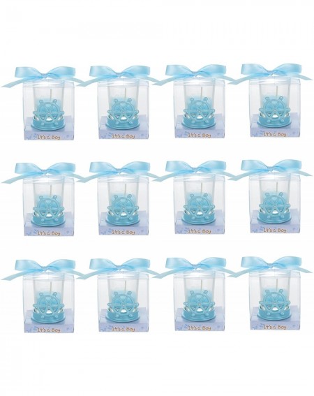 Favors 12 pcs Party Keepsake Baby Blue Sail Boat Wheel Candle Set- Awesome Party Favors for Baby Shower Announcement Parties-...