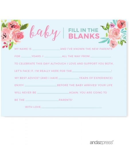 Favors Pink Roses English Tea Party Tea Party Baby Shower Collection- Baby Fill in The Blanks Cards- 20-Pack- Games Activitie...