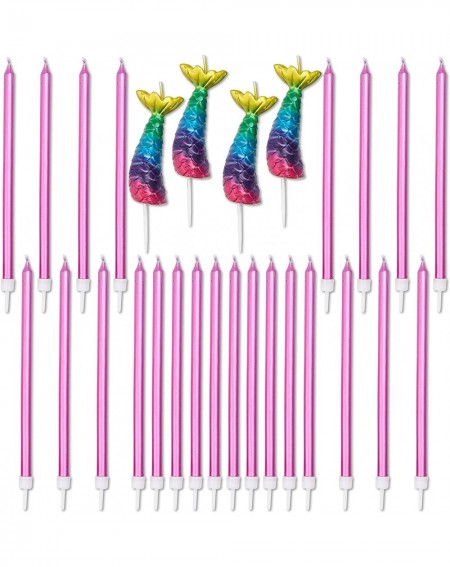 Birthday Candles Mermaid Tail Cake Topper with Thin Candles in Holders (Pink Metallic- 28 Pack) - CN18T3QI843 $19.45